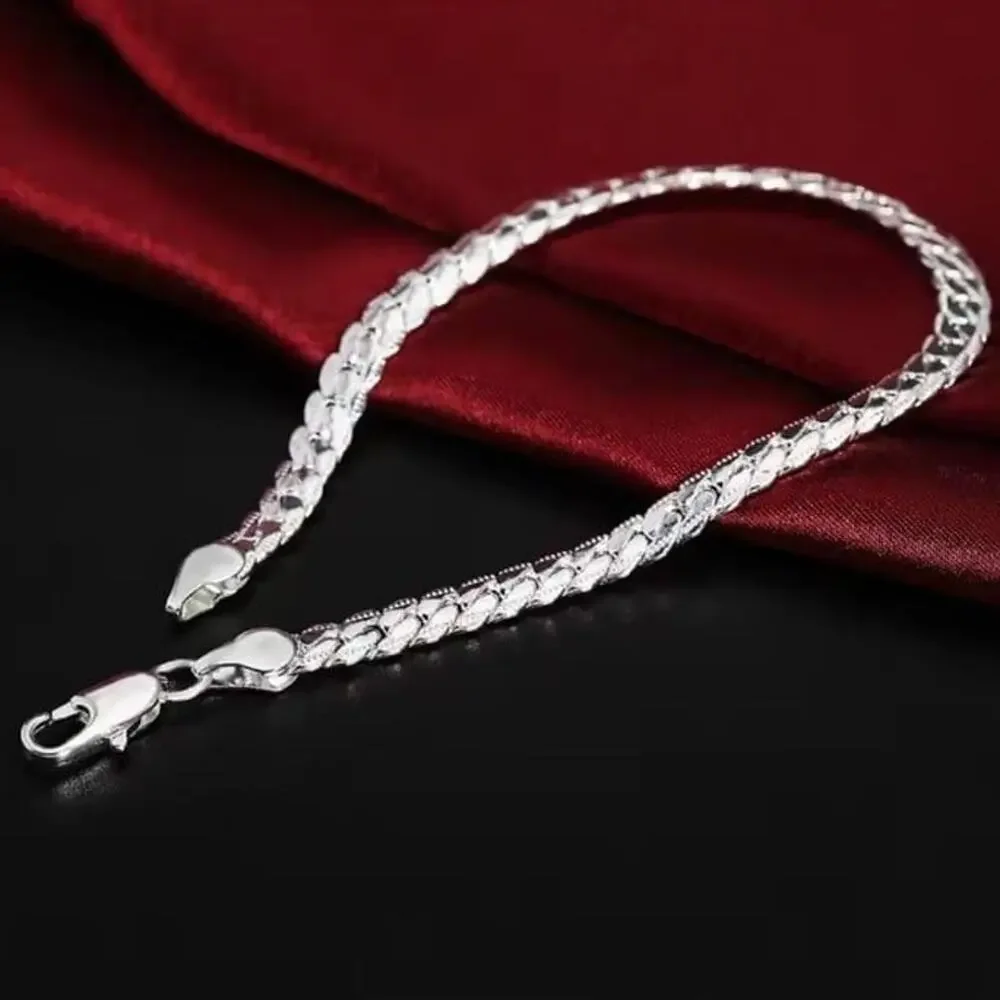 925 Silver Bracelet Cuban Snake Chain Vintage Fashion Birthday Anniversary Gift